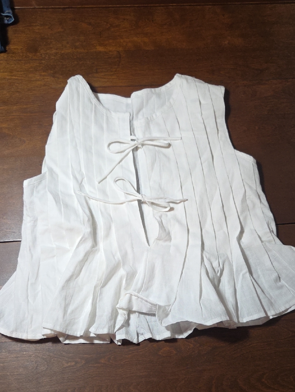 Women's Linen Tie Front Tank Top Ruffle Hem Sleeveless Pleated Blouse Medium